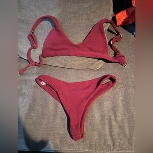 Burgundy Textured Bikini Set